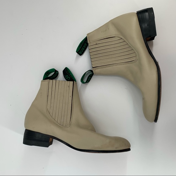LA BARCA Ivory Leather Botin Charro Ankle Boots Pull On Chelsea Boot Western 6 - Picture 3 of 9